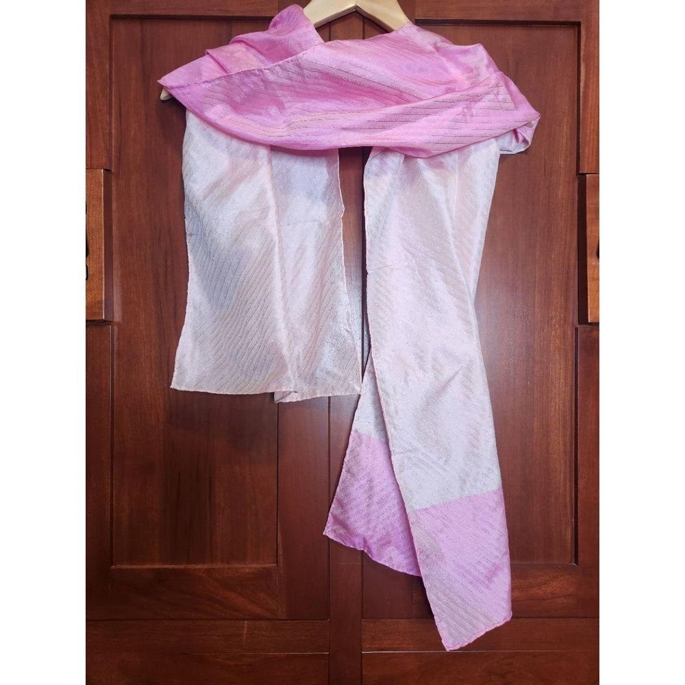 Pink, White, Hot Pink, Striped Silk-Like Scarf - Picture 5 of 6
